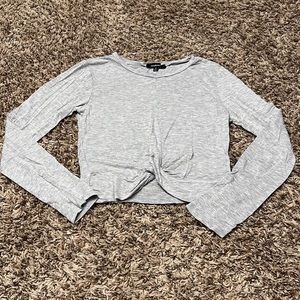 Heather Grey Cropped Long Sleeve Top